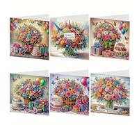 Syntego 6pcs DIY Diamond Painting Greeting Card Kit | Flower Bouquet Birthday Cards | Diamond Art Card Kit for Adults | Handmade Wedding Invitations, Thank You, Valentine's & Engagement Cards