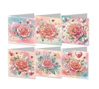 Syntego 6pcs DIY Diamond Painting Greeting Card Kit | Roses and Hearts Greeting Cards | Diamond Art Card Kit for Adults, Handmade Birthday, Wedding, Valentine, Thank You & Engagement Card Set