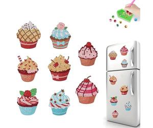 Syntego 8pcs 5D Diamond Painting Art Assorted Cute Cupcake DIY Diamond Magnet Kit for Beginners Arts and Crafts