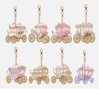 Syntego 8pcs 5D DIY Assorted Cute Fairy Tale Carriages Diamond Painting Keyrings/Keychains Kit for Adults Double Sided Rhinestone Craft Pendant