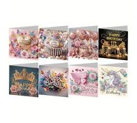 Syntego 8pcs 5D DIY Diamond Art Birthday Card Kit for Adults | Creative Greeting Set with Diamond Painting Supplies | Unique Handmade Craft Gift | Personalized Message Cards for Birthdays