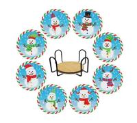 Syntego 8pcs Full Drill 5D Diamond Painting Coasters Kit - Snowman & Candy Cane Christmas Drink Mats with Holder, DIY Wooden Round Coasters with Rhinestones, Pen & Tray for Holiday Crafts & Gifts