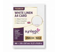 Syntego A4 Linen Card 250gsm - Recycled Silkweave Textured Card for Printing, Certificates, Invitations, Menus & Crafts (200, White)