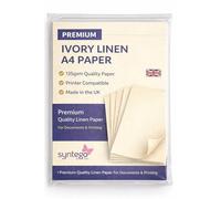 Syntego A4 Pale Linen Paper 135gsm - Recycled Silkweave Textured Printer Paper for Schools, Certificates, Invitations, Crafts & Restaurant Menus (100, White)