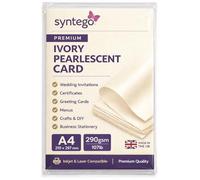 Syntego A4 Pearlescent Card - 290gsm / 107lb Double-Sided Metallic Cardstock for Invitations, Certificates, Crafts, Wedding Stationery & Professional Printing (10, Ivory)