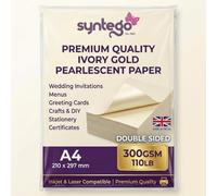 Syntego A4 Pearlescent Paper 120gsm - 10 Sheets, Ivory | Double-sided shimmer for inkjet & laser printers. Invitations, menus, place cards & crafts. Made in the UK.
