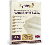 Syntego A4 Pearlescent Paper 120gsm - 20 Sheets, Ivory | Double-sided shimmer for inkjet & laser printers. Invitations, menus, place cards & crafts. Made in the UK.
