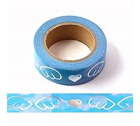 Syntego Angel Wings & Love Hearts Blue Clouds Decorative Washi Tape with Silver Foil 15mm x 10m