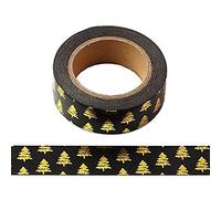 Syntego Black with Gold Foil Christmas Tree Washi Tape Decorative Masking Stick on Trim 15mm x 10 Meters (1)