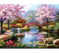 Syntego Cherry Blossom Bridge Paint by Numbers Kit for Adults - 50x40cm Canvas | Relaxing DIY Painting Set with Brushes & Acrylic Paints | Art Gift for Beginners & Hobbyists
