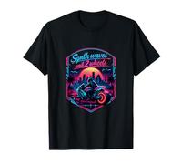 Synth Waves and 2 Wheels Vintage Biker Badge T-Shirt