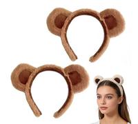 SynthaFlora Bear Ears Headband, Adjustable Plush Bear Ears Hairband, Cute Bear Costume Accessories, for Party Celebration Photoshoot Ladies Girls (Khaki*2)