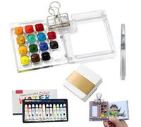 SynthaFlora Mini Watercolour Kit, Travel Watercolour Paint Set, Portable Watercolor Palette, Mini Travel Paint Set with Metal Clip, Painting Lovers Gift (B(15 Gride+24 Watercolors))