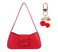 Synther Red Shoulder Bag, Red Handbag with Cherry Keychain, Small Hand Bag Shoulder Handbags Fashion Clutch Purses Crossbody Bag Pu Crescent Y2K Shoulder Purse