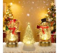 Synther Tabletop Christmas Decorations Christmas Snowman Glitter Lantern 3pcs, LED Acrylic Xmas Lamp Lighted Acrylic Christmas Tree Ice Crystal Led Xmas Lights for Home Study Bedroom Office Desk