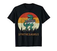 Synthesaurus Dinosaur Holding Synthesizer Analog T-rex Synth T-Shirt