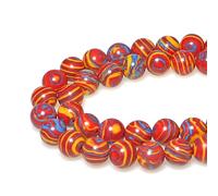 Synthesis Colour Malachite Beads Beautiful Fashion Round Stone Beads for DIY Jewelry Making 15" (12mm, Blue - red - Yellow)