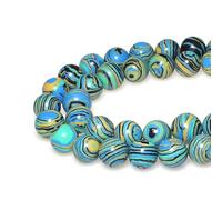 Synthesis Colour Malachite Beads Beautiful Fashion Round Stone Beads for DIY Jewelry Making 15" (4mm, Blue- Gold - Black)