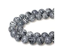 Synthesis Colour Malachite Beads Beautiful Fashion Round Stone Beads for DIY Jewelry Making 15" (8mm, Black - White)