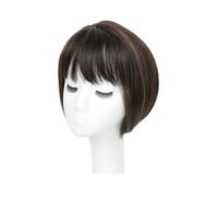 Synthetic 3D Bangs Invisible Seamless Head Hair Straight Hair Air Head Overhead Replacement Cover Adds Volume(Dark brown with highlights)