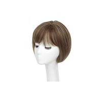 Synthetic 3D Bangs Invisible Seamless Head Hair Straight Hair Air Head Overhead Replacement Cover Womans Hair Topper(Brown with highlights)