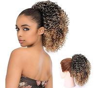 Synthetic Afro Ponytail Drawstring Ponytail Hair Extension Afro Kinky Curly Ponytail Puff Extension Clip in Ombre Color Short Afro Hairpiece Jerry Drawstring Ponytail for Women