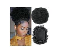 Synthetic Afro Puff Drawstring Chignon, Kinky Curly Puff Ponytail Natural Fake Hair Bun for Black Women Elegant or Chic Look(Dark Black)