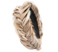Synthetic Blonde Wide Braided Headband, Natural Looking Fishtail Braid Hair Band with Teeth, Messy Style Hair Accessory for Women and Girls