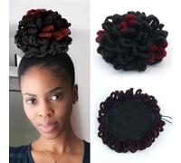 Synthetic Dreadlock Hair Bun Afro Chignon High Puff Drawstring Ponytailtail Petal Chignon Faux Hair Extensions And Wigs for Women (Black, One Size)