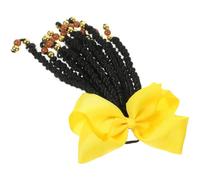 Synthetic Fiber Braided Ponytail Hair Extension with Large Bowknot | Beaded Yellow Style, Reusable and Sturdy Design, for Daily Life and Other Occasions
