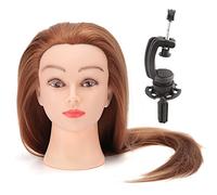 Synthetic Fiber Mannequin Head, Hairdresser Training Head with Table Clamp Stand, 24 Inch Ginger Cosmetology Doll Head for Cutting Braiding Styling Practice, Heat