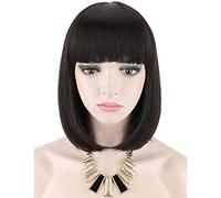 Synthetic fiber wig Synthetic Bob Wigs for Women Short Dark Black Bob Wig Natural Looking Straight Ladies Daily Hair Wig with Fringe for Cosplay Halloween Christmas Party