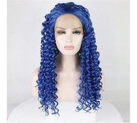 Synthetic Front Wig Swirl African Curly Hair 150% Density Hair Adjustable Heat-Resistant Long Front Blue (18 Inches)