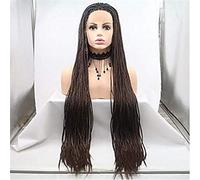 Synthetic Front Wigs Braided Layered Hairstyle 150% Density Synthetic Silk Ladies Dark Brown Wig Ladies Mid-Length Front Brown (26 Inches)