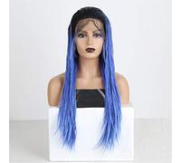Synthetic Front Wigs Ladies Long 2 Tone Color Synthetic Front Wig Ombre Blue 2X Braided Wig Heat Resistant Cosplay Wig,16 Inches (18 Inches)