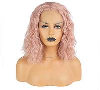 Synthetic Front Wigs, Short Curly Wig Loose Curly Hair Style Middle Part Front Wig Rose Gold Synthetic Hair Pink Wig (14 Inches)