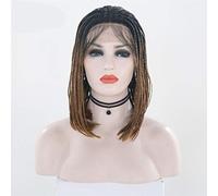 Synthetic Front Wigs Short Ombre Brown Braided Box Braid Synthetic Wig Middle Front Wig With Baby Hair Black Women Crochet Braiding Hair Heat Resistant 150 Density Wig,B,16 Inches (20 Inches|A)