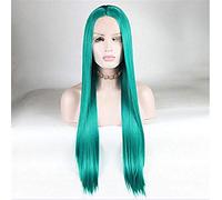 Synthetic Front Wigs Straight Middle Part 150% Density Heat Resistant Hair Soft And Silky Smooth Female Long Front Green Wig,16 Inches (26 Inches)