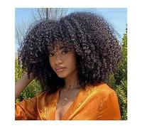 Synthetic Hair 12inch Afro Kinky Curly Synthetic Wigs Short Curly Wig With Bangs Natural Black Daily Use Glueless High Temperature Hair Wigs for Women