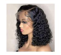 Synthetic Hair 13 * 4 Lace Frontal Brazilian Virgin Deep Wave Human Hair 180% Density Pre-Plucked Side Part Short Bob Wigs For Black Woman Wigs for Women(13 * 5 * 2,12 inches)