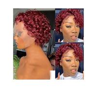 Synthetic Hair 13x1 Lace Front Human Hair Wig Short Bob Preplucked Indian Remy Wig Wigs for Women(Burgundy)