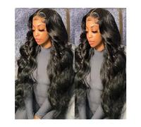 Synthetic Hair 26Inch 180Density Soft Preplucked Black Color Body Wave Synthetic Lace Front Wig With Baby Hair Glueless Daily Wear Wigs Wigs for Women