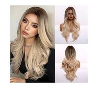 Synthetic Hair 26inch Ombre Brown Light Blonde Platinum Long Wavy Middle Part Hair Wig Cosplay Natural Heat Resistant Synthetic Wig for Women Wigs for Women
