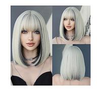 Synthetic Hair 38cm/14.96inches Light Blonde Bob Wigs for Women Short Platinum Wig with Bangs Natural Fashion Synthetic Wig Daily Party Halloween Fake Hair Wigs for Women