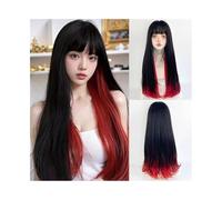 Synthetic Hair Black Ombre Red Layered Long Straight Synthetic Wig with Bangs Heat Resistant Fluffy Women Wigs for Women