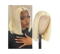 Synthetic Hair Blonde Colored Bone Straight T Part Lace Front Human Hair Wigs Transparent Lace Frontal Wigs for Women(10inches)