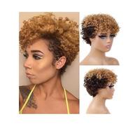Synthetic Hair Blonde Wavy Curly Wig Ombre Short Wig Brazilian Brown Human Hair Wig with Bang Wigs for Women