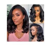 Synthetic Hair Body Wave Short Bob Wig 180 Density Side Part Lace Front Human Hair wig 100% Brazilian Remy Hair Pre Plucked Wig Wigs for Women(12inches)