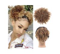 Synthetic Hair Bun Chignon for Black Women, Afro Kinky Curly Hairpieces Puff Elastic Rubber Band Ponytail Extension Hair Ponytail for Women Girls(Brown)