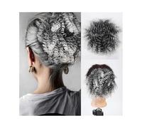 Synthetic Hair Bun Chignon for Black Women, Afro Kinky Curly Hairpieces Puff Elastic Rubber Band Ponytail Extension Hair Ponytail for Women Girls(Silver)